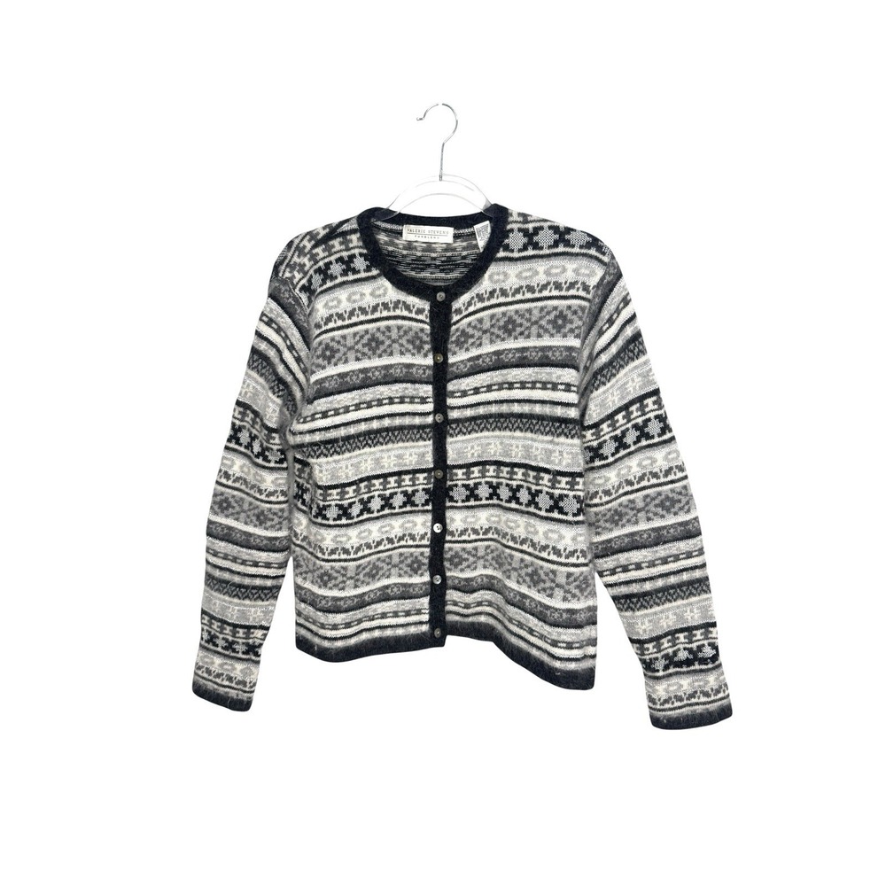 Vintage Lambswool Angora Blend Nordic Fair Isle Cardigan Sweater Women's Size M